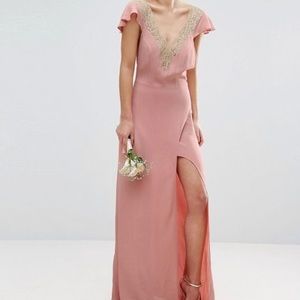 Bridesmaid Lace Applique Delicate Strap Maxi Dress